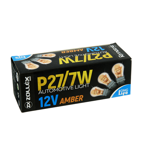 Zollex Лампа автомоб. P27/7W 12V amber 16121 (10шт)