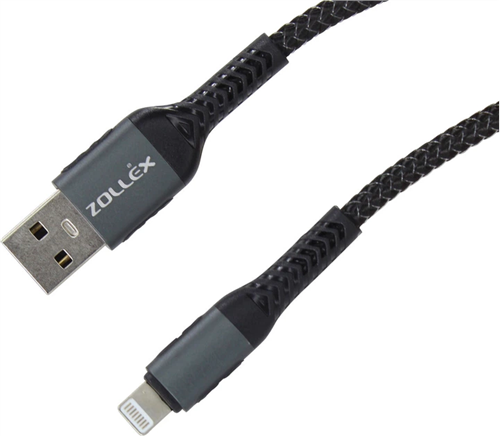 Zollex Кабель 3A Zinc Alloy fast charge Data Cable USB to Lighting 1mBlack 12207